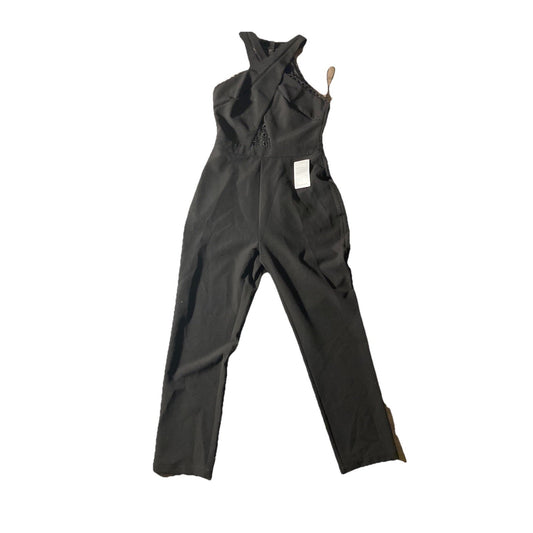 Harlyn Women Medium Black Sleeveless Design Crochet Straight Leg Jumpsuit NWT