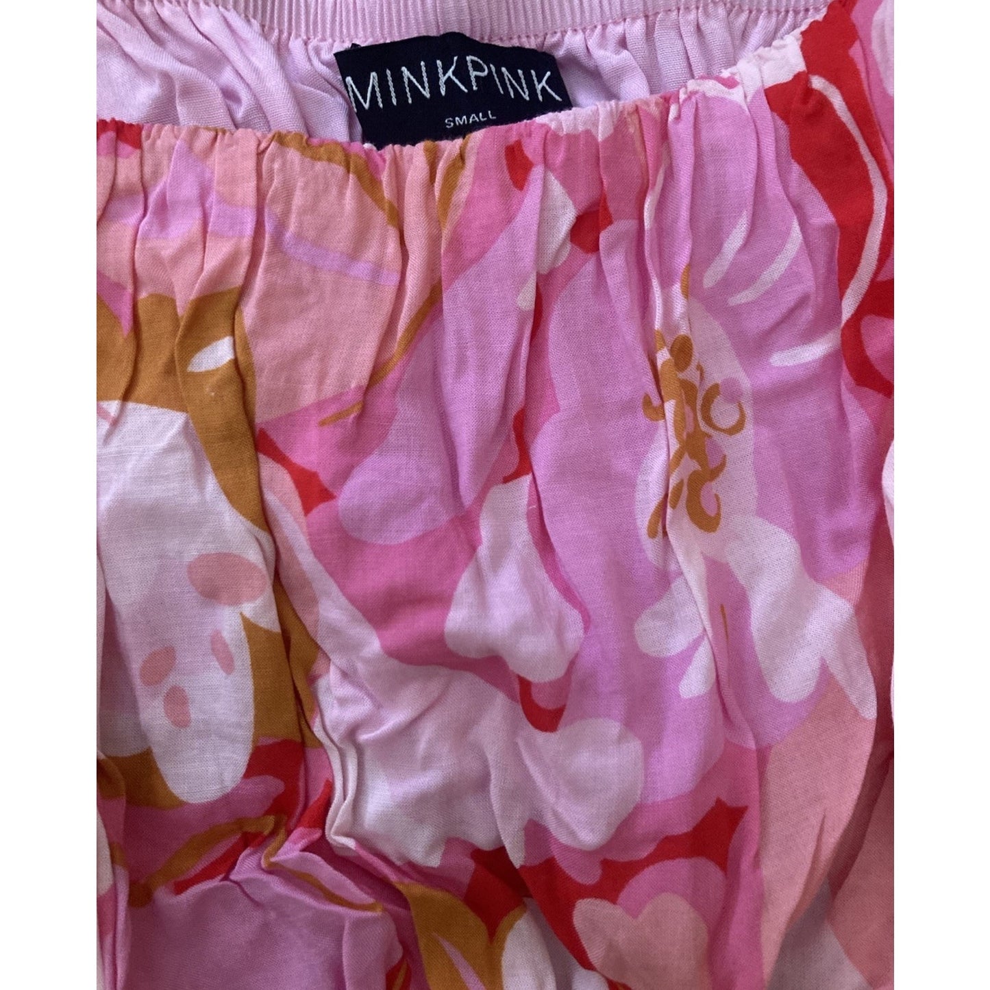 MINKPINK Pink Floral Spaghetti Strap Crop Top Size Small Australia Boho Chic