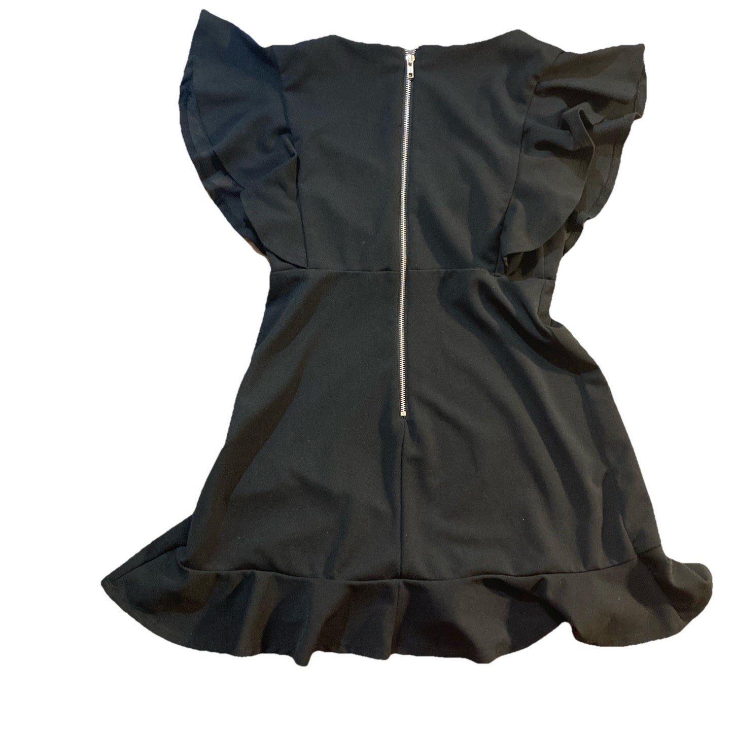 Black Crystal Doll A Line Cross V Neck Dress With Ruffle Sleeves. Size Medium