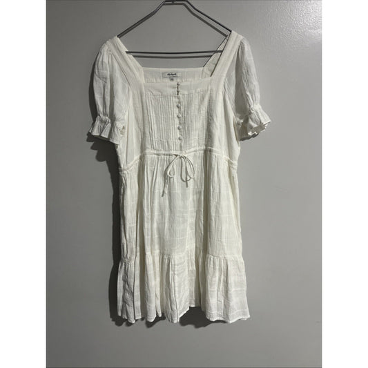 Madewell Ivory Cotton Gauze Puff Sleeve Tiered Mini Dress Medium Square Neck