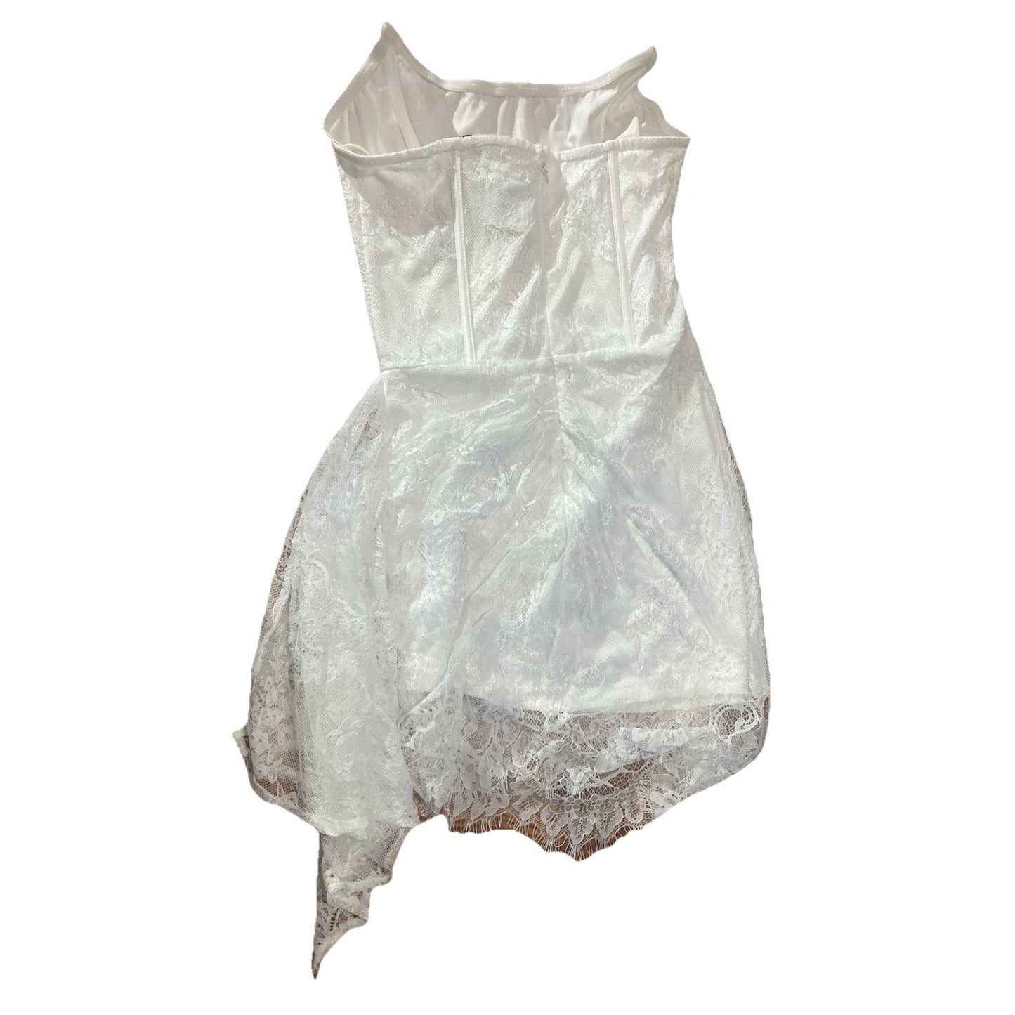 Fashion Nova White Bodycon Ruched Mini Dress Sz S Lace NWT