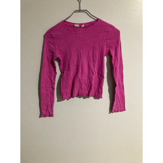 Gap T-Shirt Kids 10 Pink Cropped Long Sleeve Ribbed Crew Neck Slim Lightweight
