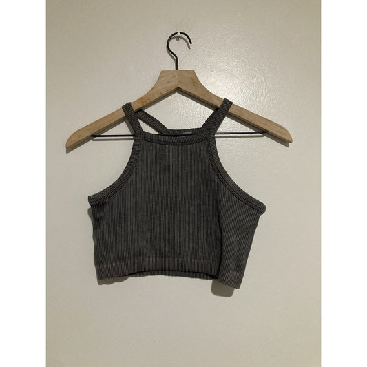 Mono B Crooped Sport Tank Top Women S Gray Solid Halter