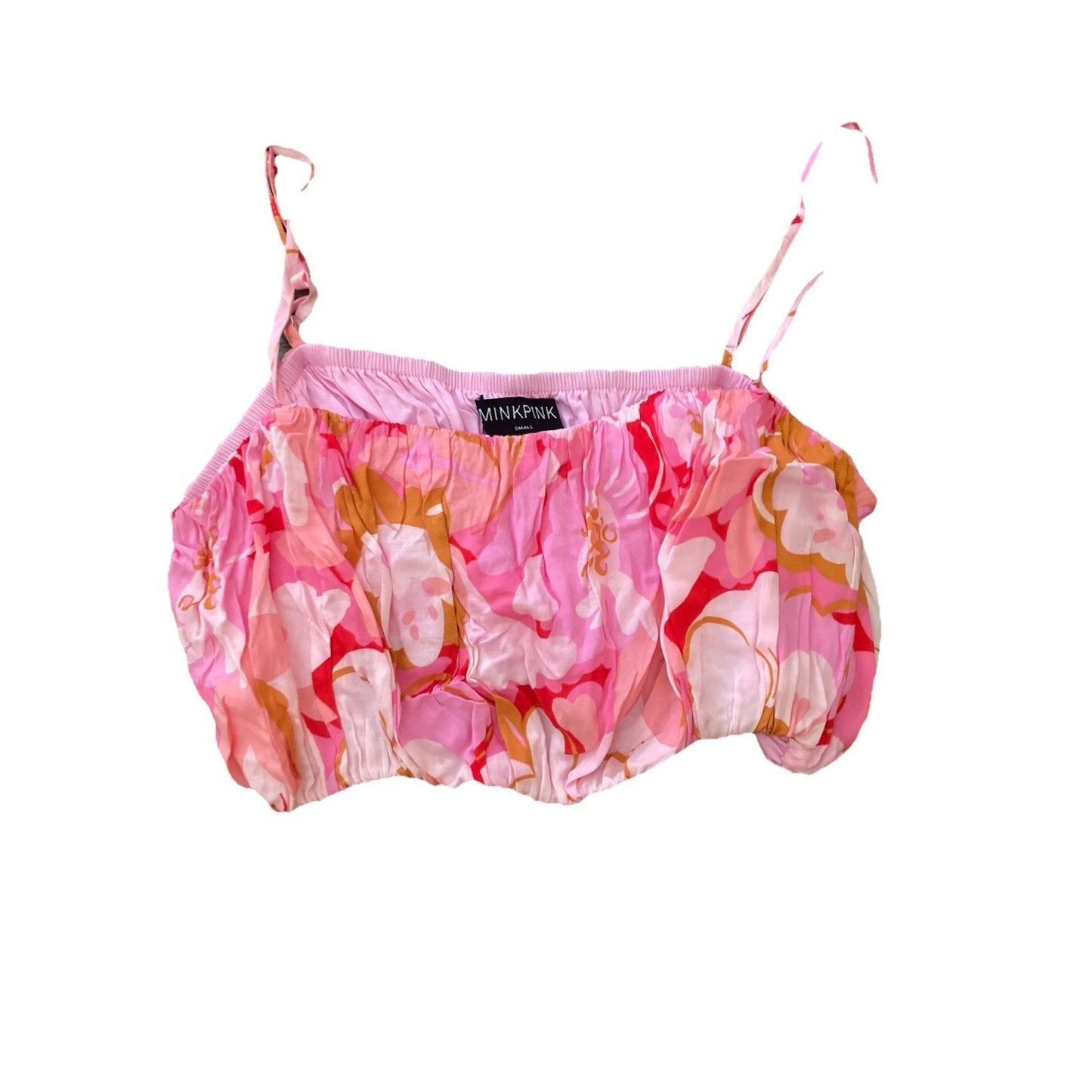MINKPINK Pink Floral Spaghetti Strap Crop Top Size Small Australia Boho Chic
