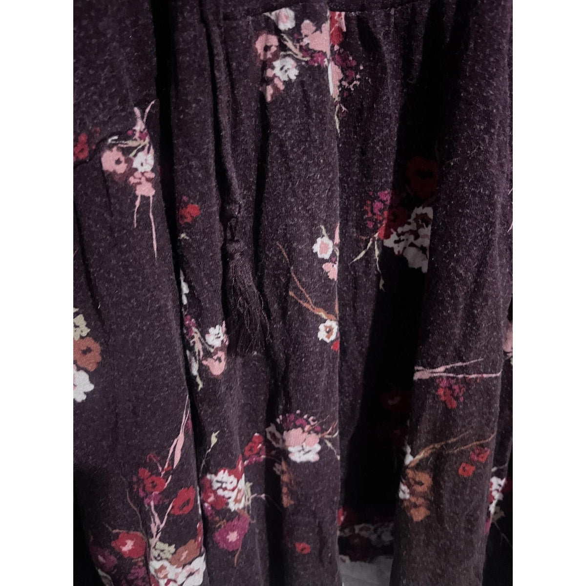 Wonderly Dress Womens 1X Purple Trapeze Swing Short V-Neck Floral Tasseled