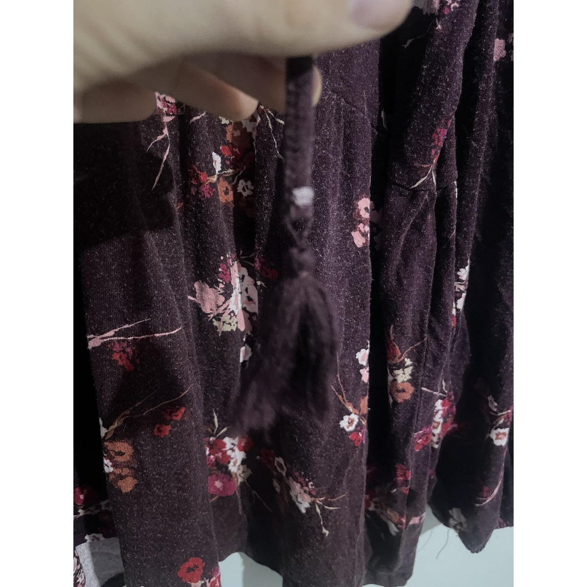 Wonderly Dress Womens 1X Purple Trapeze Swing Short V-Neck Floral Tasseled