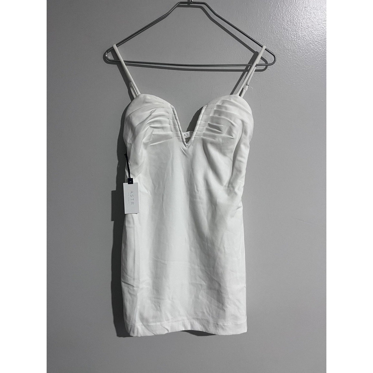 ASTR The Label Dress Womens S White Satin Bodycon Slip Smocked Sweetheart