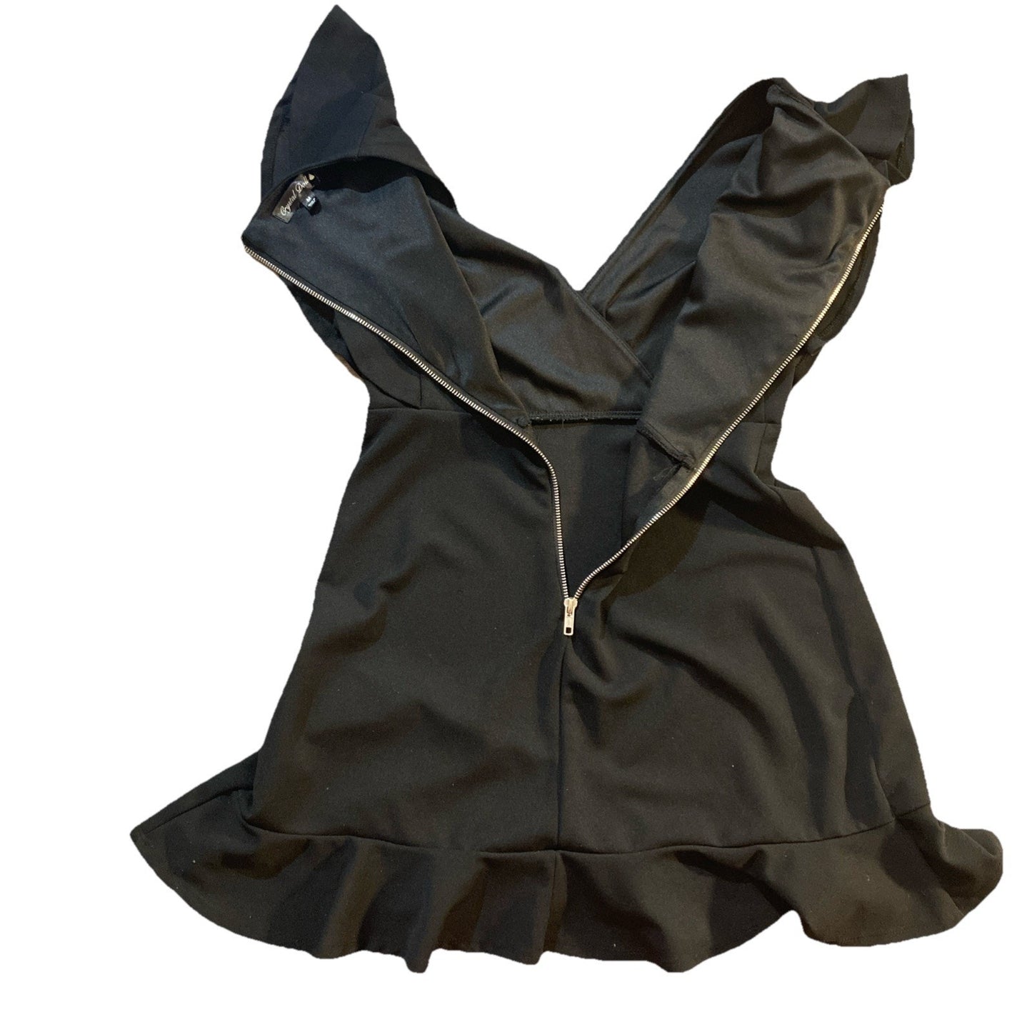 Black Crystal Doll A Line Cross V Neck Dress With Ruffle Sleeves. Size Medium