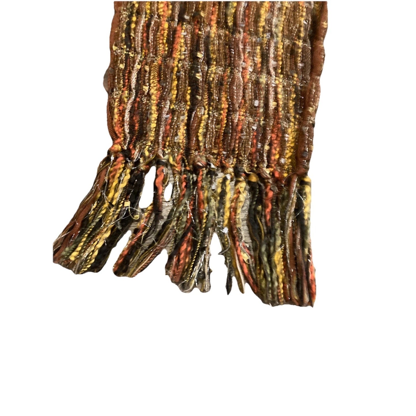 Women's Bohemian Boho Brown, Gold, Rust Scarf With Knot Fringe Multicolor 73” L
