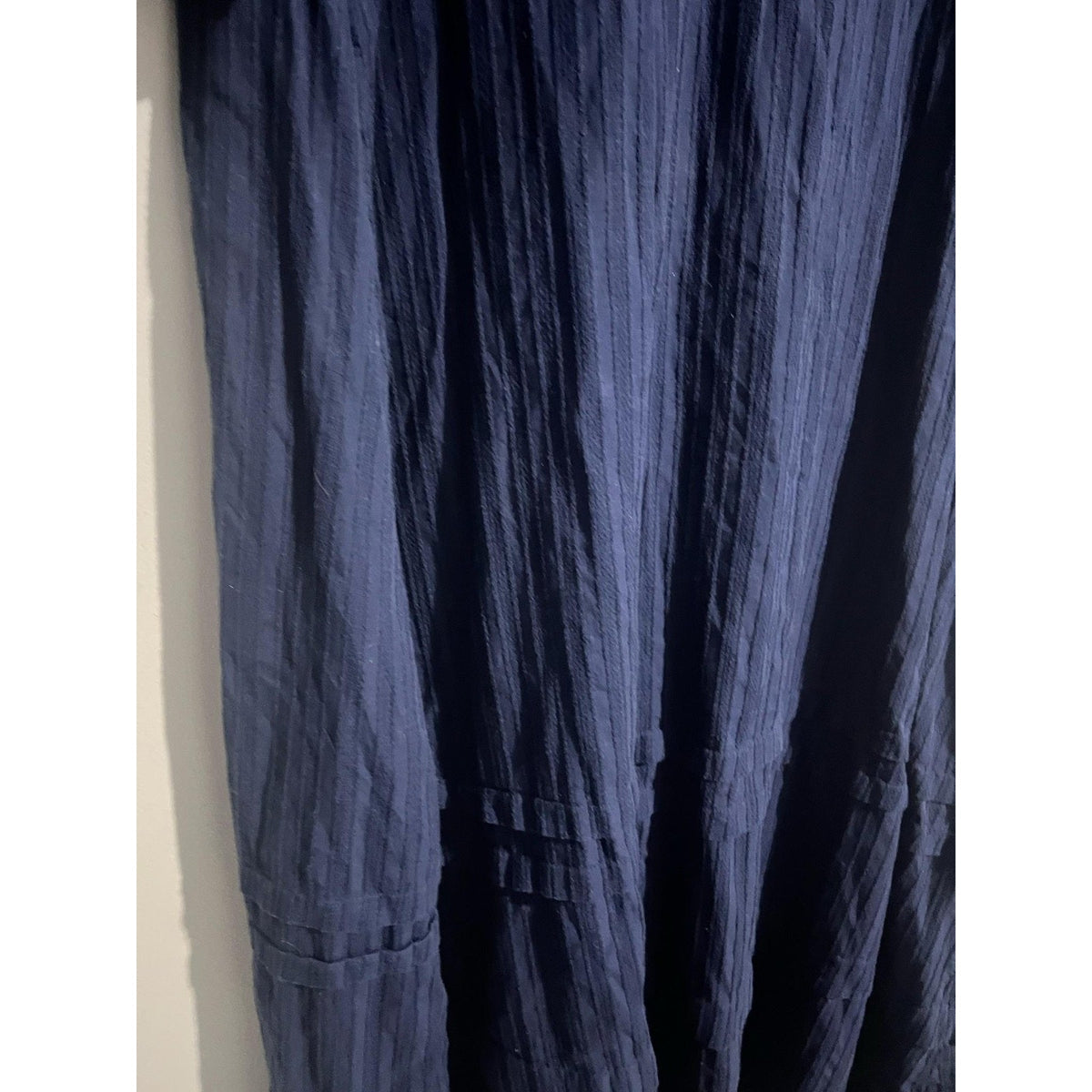 Caslon Dress Womens S Blue Maxi Shift 3/4 Puff Sleeve V-Neck Pleated Striped