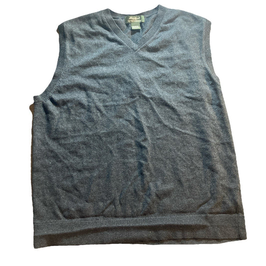Academia Eddie Bauer Mens Large Gray Solid Knit Cashmere Sweater Vest