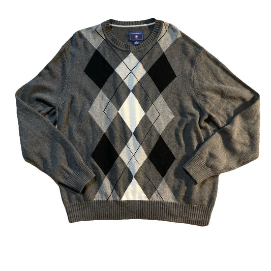Dark Academia Old Money SADDLEBRED Mens Gray Black Argyle Sweater Cotton XL