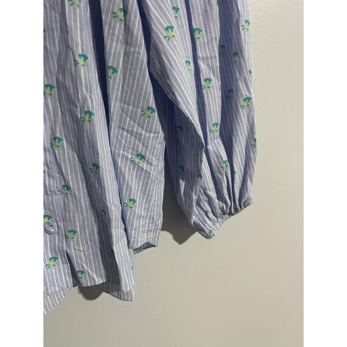 Zara Button-Up Womens S Blue Striped Balloon Sleeve Collared Cotton Relaxed