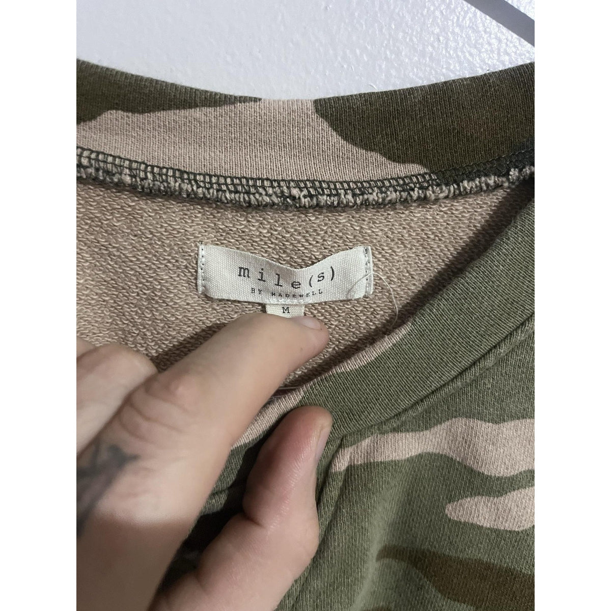 Mile(s) By Madewell Pullover Womens M Green Camouflage Terry Sweatshirt Pockets