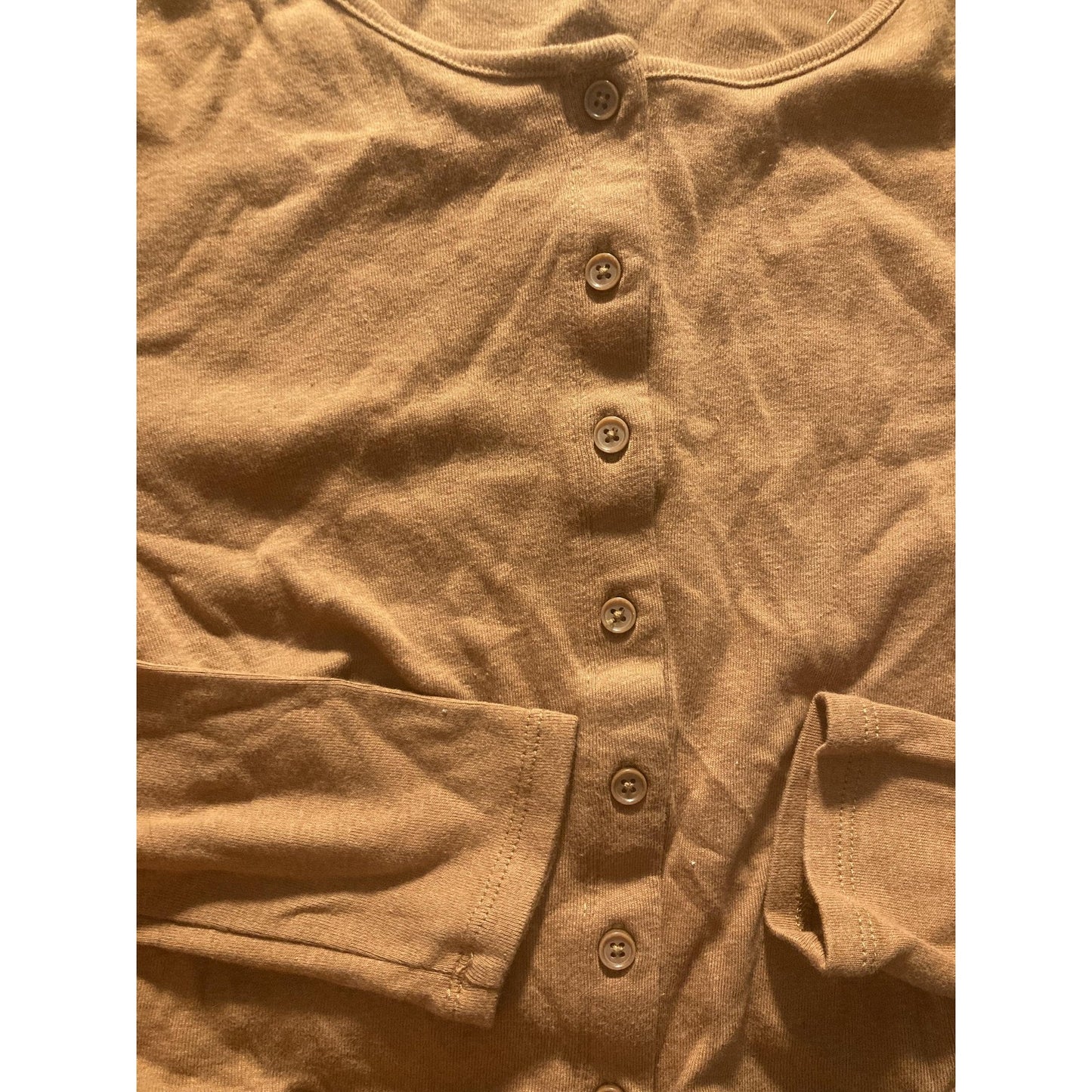 Wild Fable Shirt Juniors M Brown Scoop Neck Long Sleeve Button Front Cropped