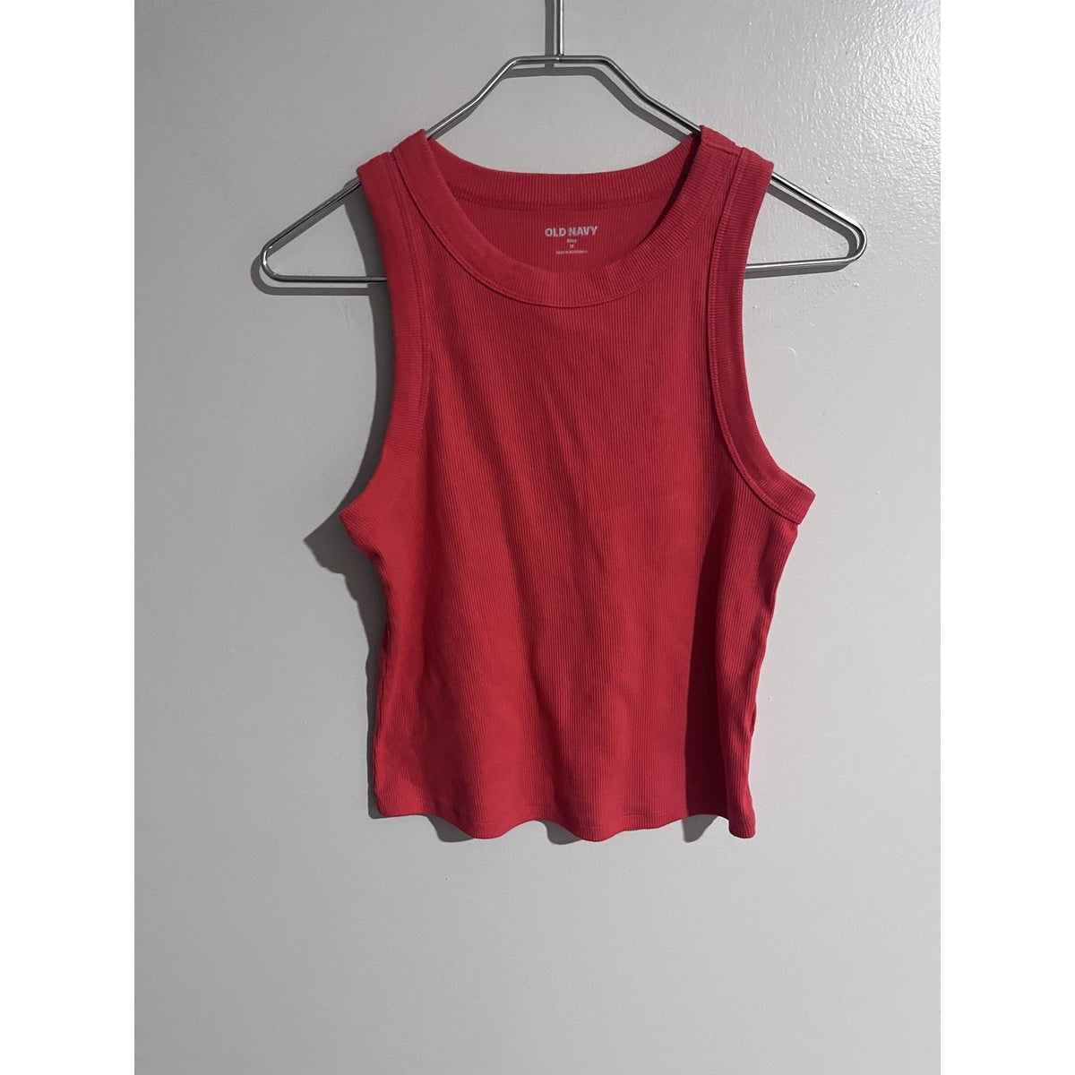 Old Navy Tank Womens M Red Ribbed Knit Slim Crew Neck Stretch Casual Summer