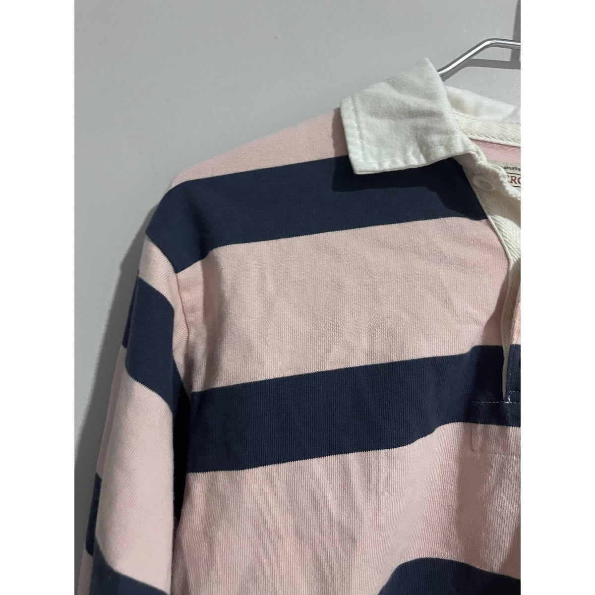 Abercrombie Polo Womens XS Pink Navy Striped Rugby Shirt Long Sleeve Jersey