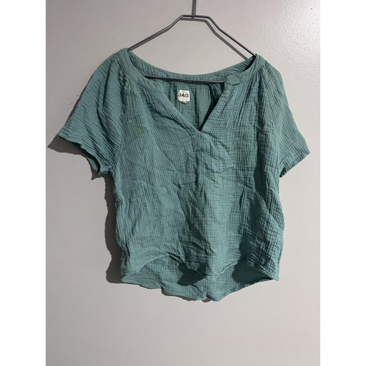 JAG Blouse Womens S Green V-Neck Short Sleeve Lightweight Woven Casual