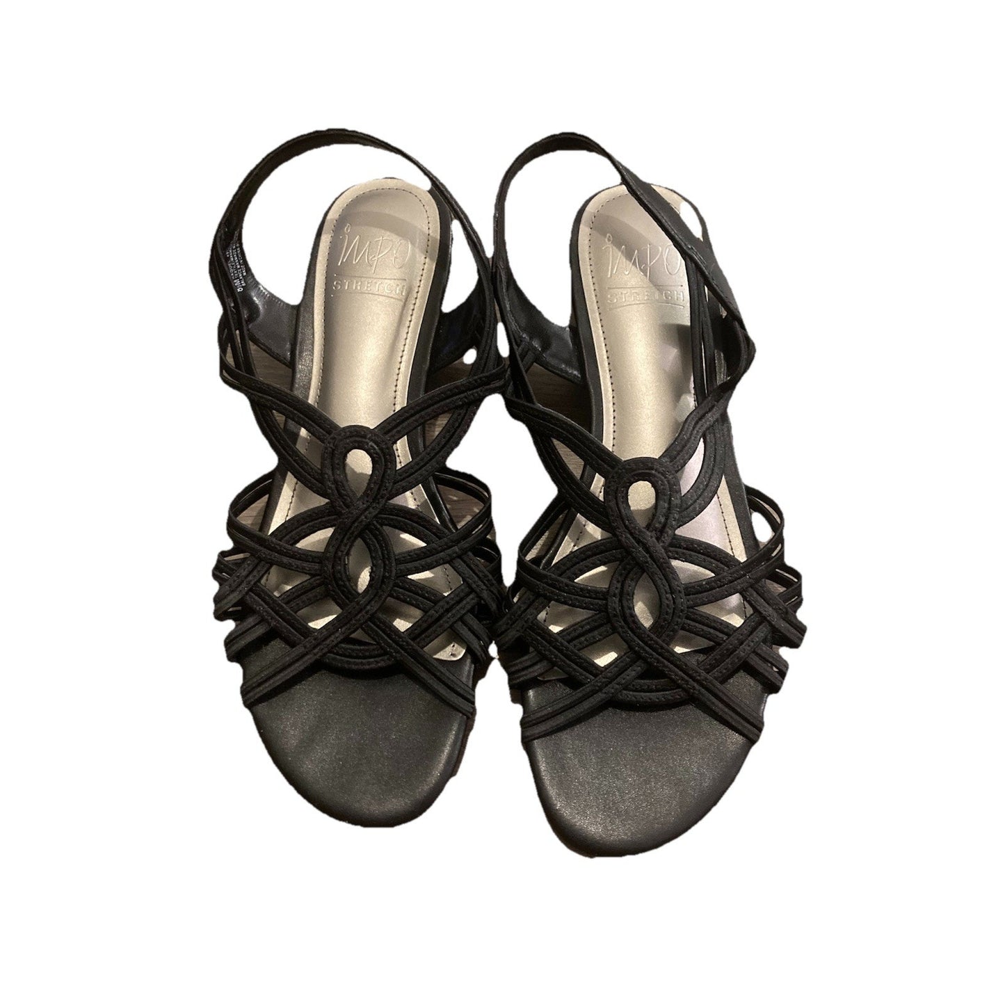 Impo Raquel Black Stretch Caged Strappy Slingback Wedge Sandals Womens 8.5M