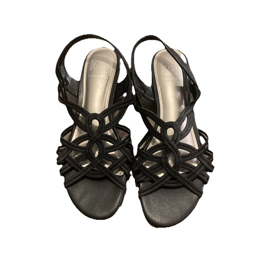 Impo Raquel Black Stretch Caged Strappy Slingback Wedge Sandals Womens 8.5M