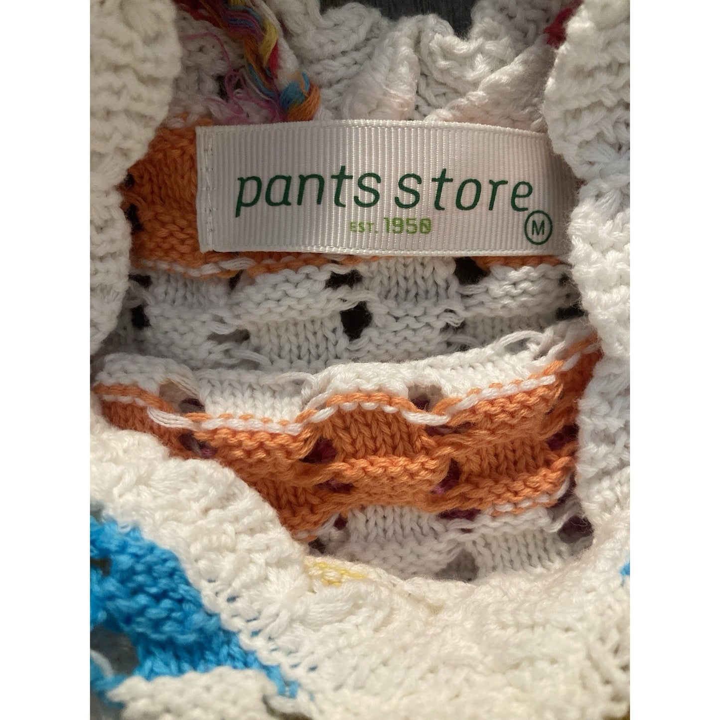 Pants Store Multicolor Striped Knitted Crochet Top Size Medium Strap Back Tie