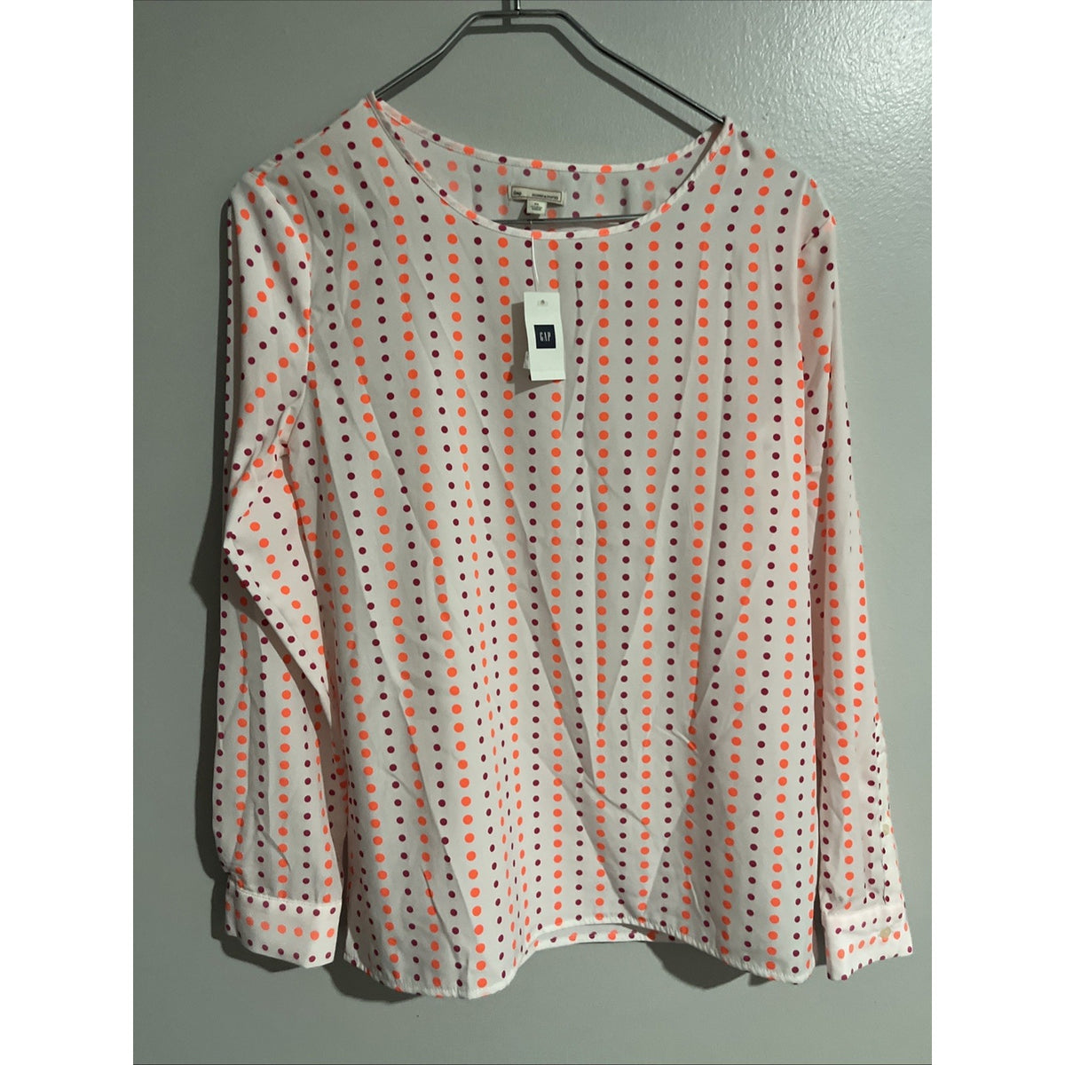 Gap women's neon multi color polka dot tunic top 80s Style Long Sleeve Size XS