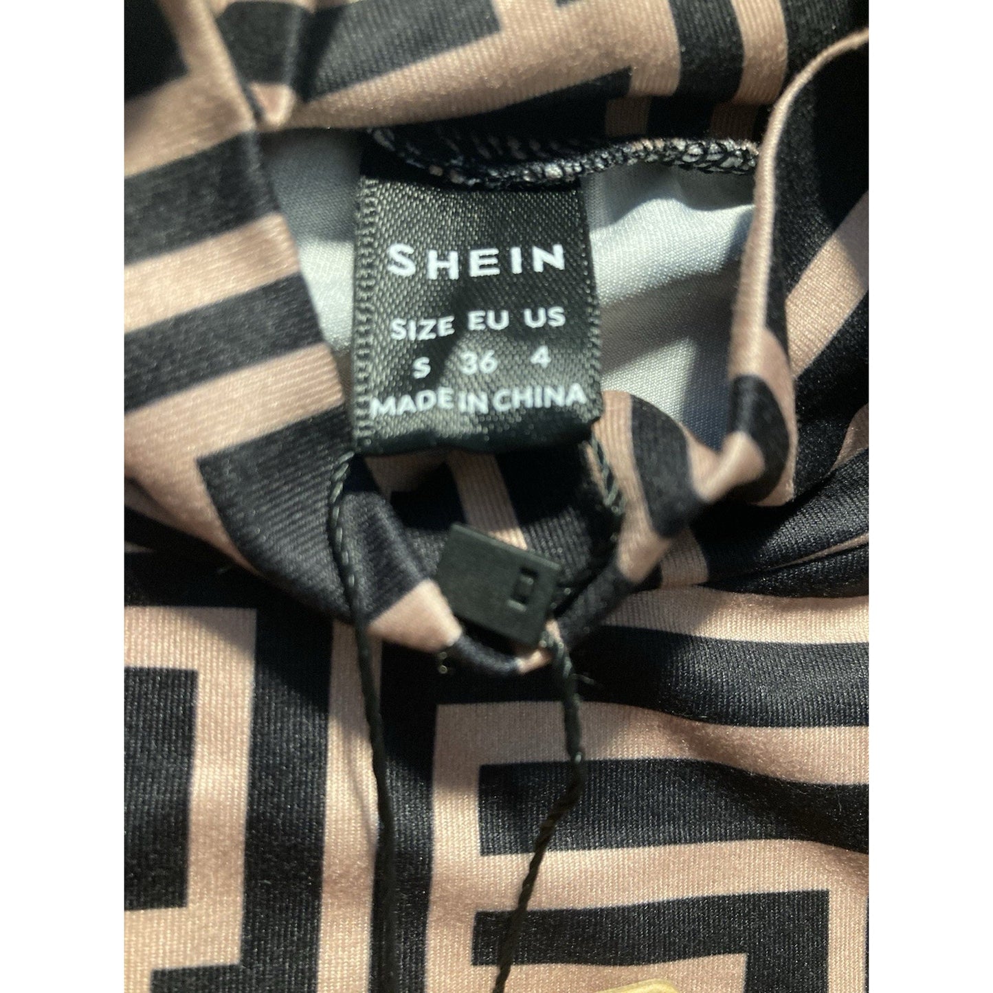 NWT Shein Frenchy Geometric Print Mock Neck Long Sleeve Black Beige Size S