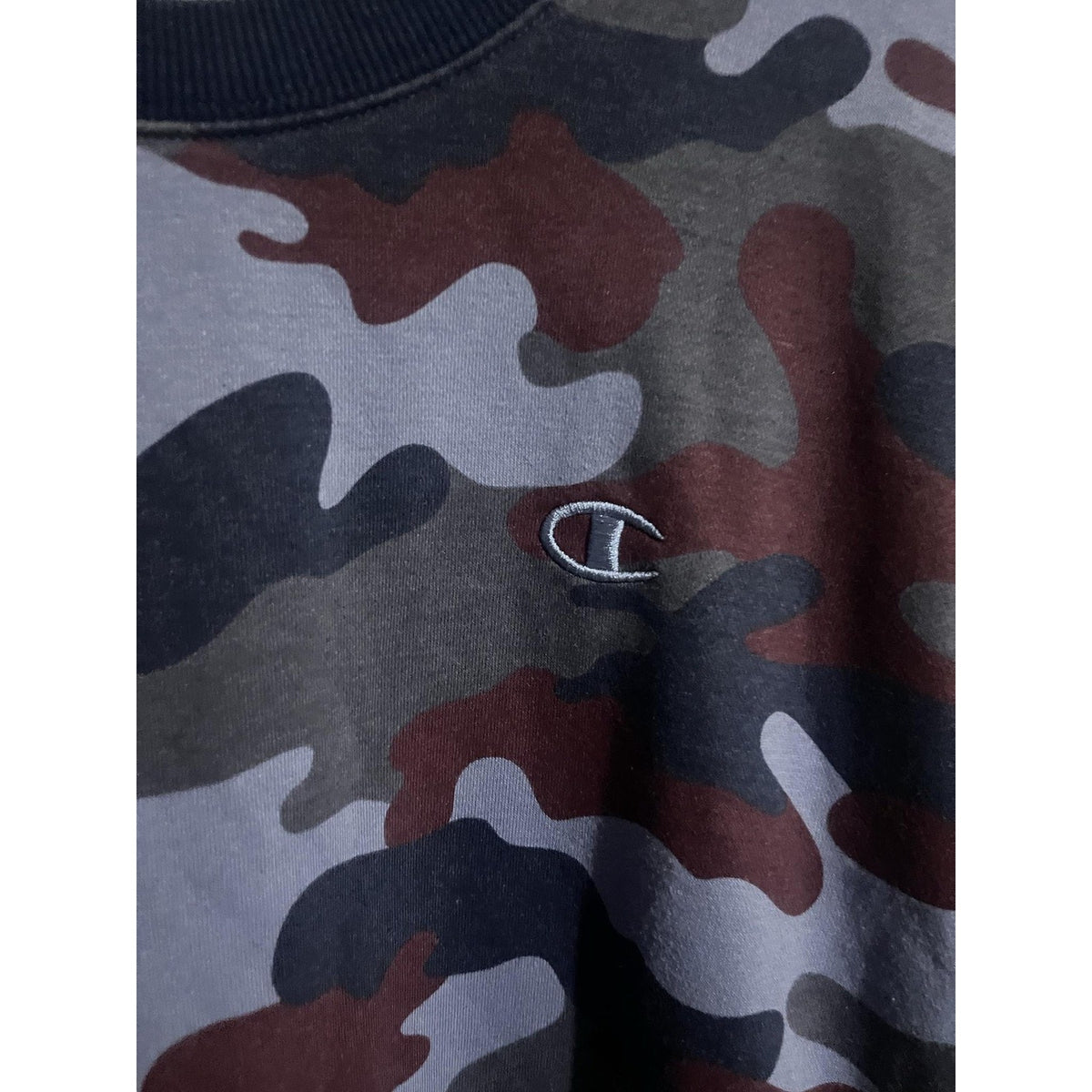 Champion Sweatshirt Mens L Blue Camouflage Pullover Fleece Pockets Logo