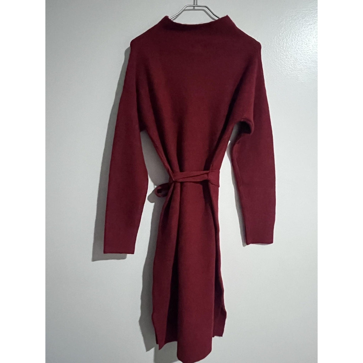 A New Day Dress Womens S Red Sweater Dress Long Belted Mock Neck Knit Casual