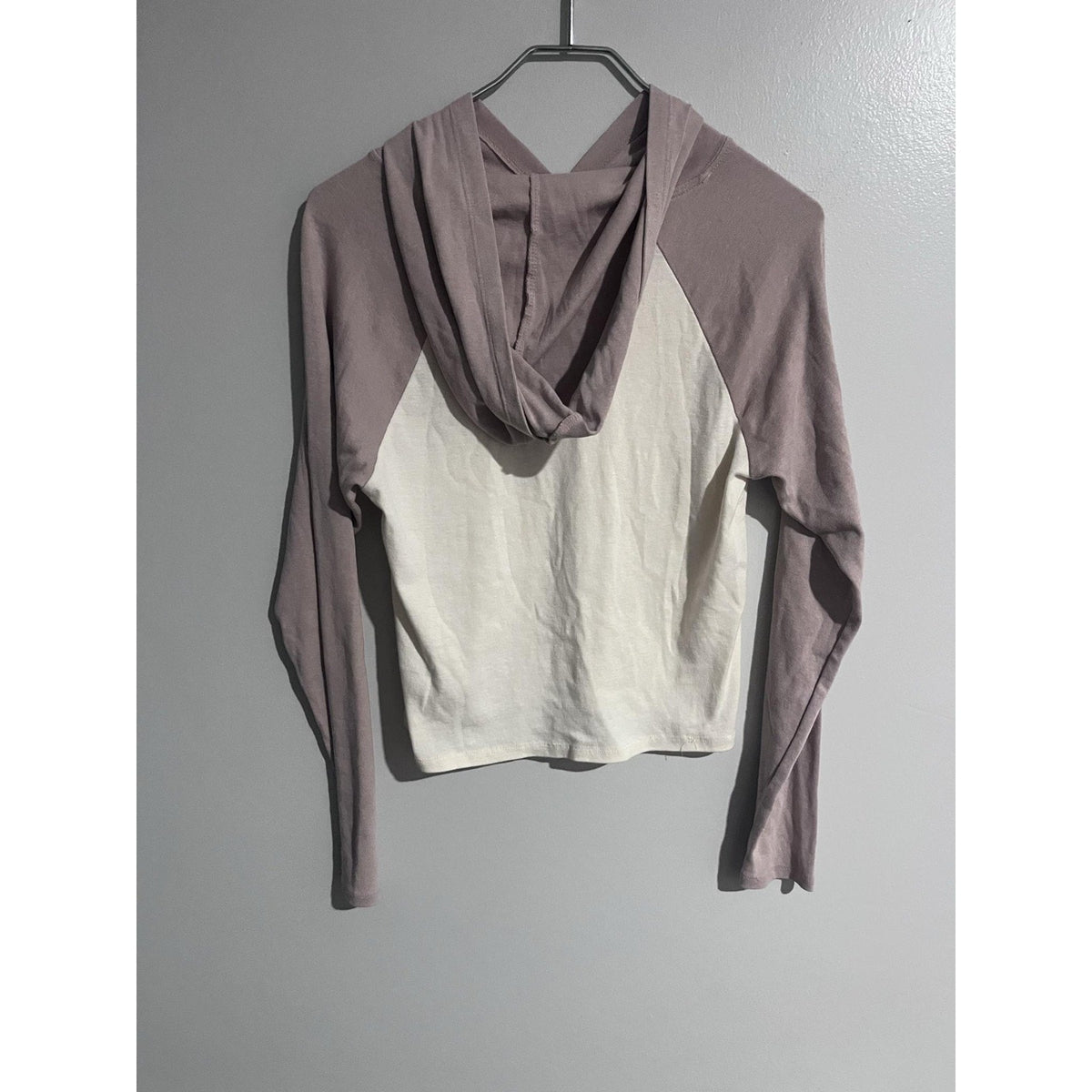 PINK ROSE Hoodie Womens S White Mauve Raglan Pullover Lightweight Casual