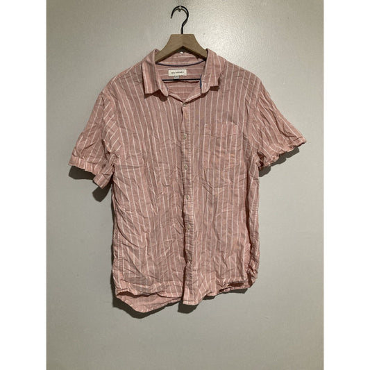Free Assembly Men's Large Short Sleeve Striped Button-Up Shirt Pink And White