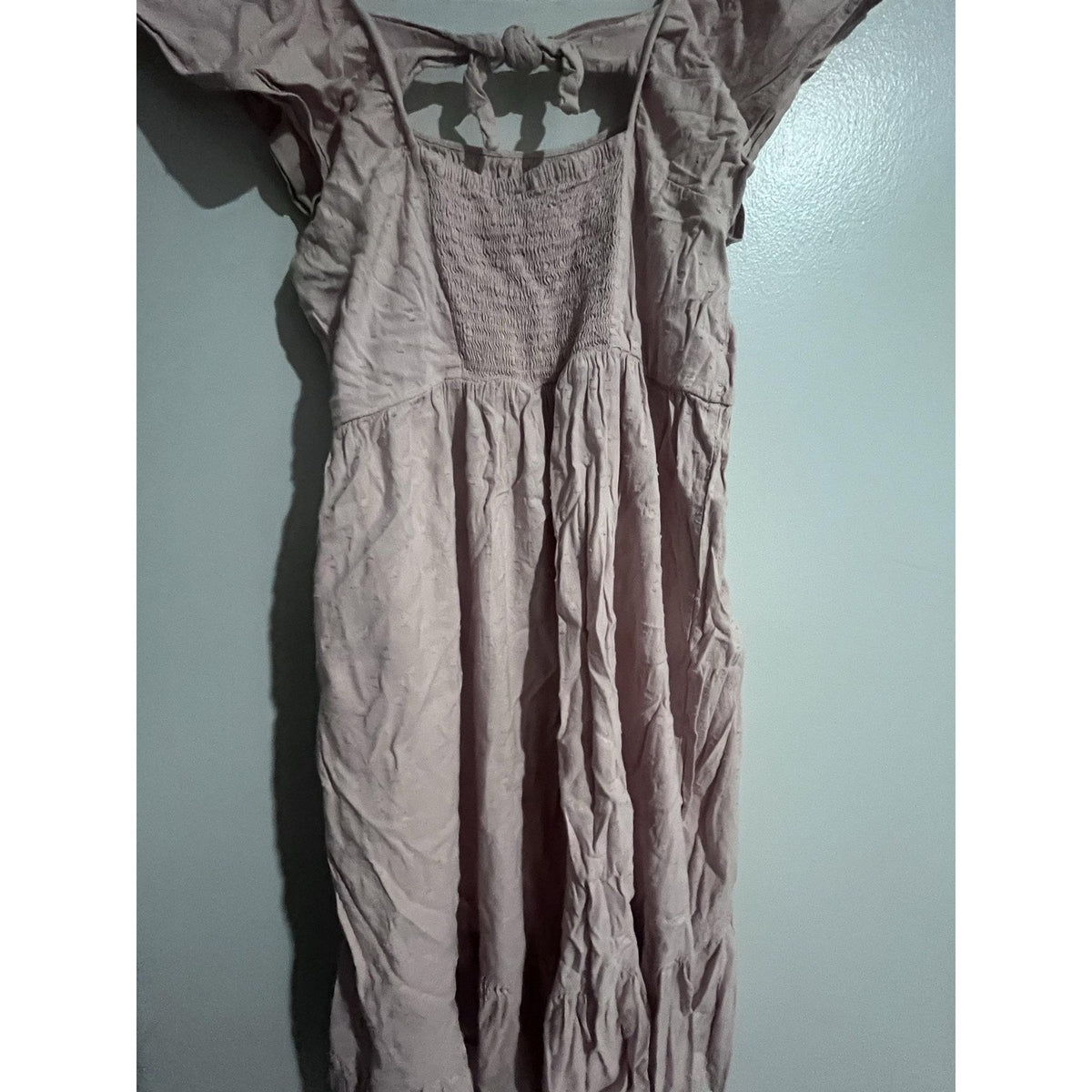 Dress Womens 3X Pink Maxi Sundress Smocked Square Neck Tie Flutter Sleeve