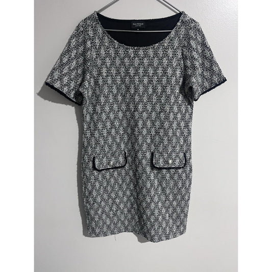 Isaac Mizrahi Dress Womens M Black Check Shift Knee Length Tweed Pockets