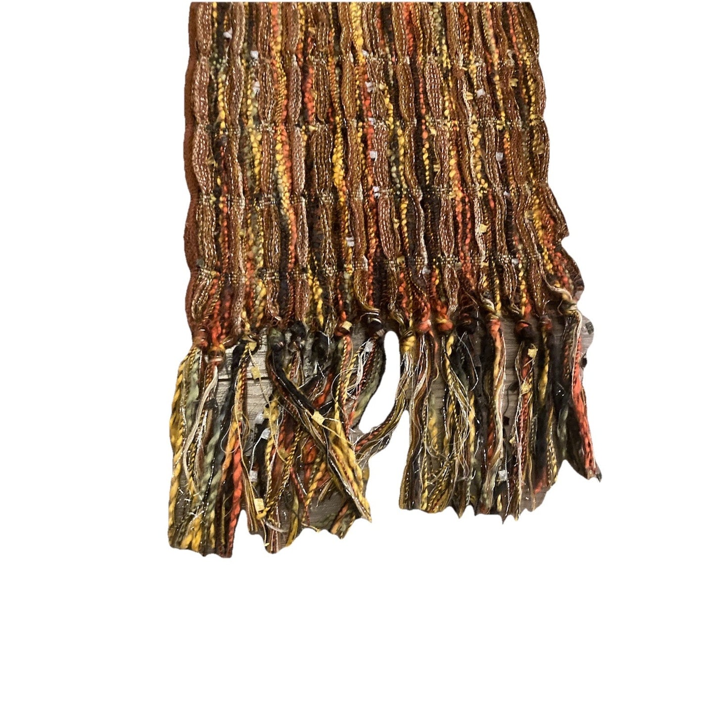 Women's Bohemian Boho Brown, Gold, Rust Scarf With Knot Fringe Multicolor 73” L