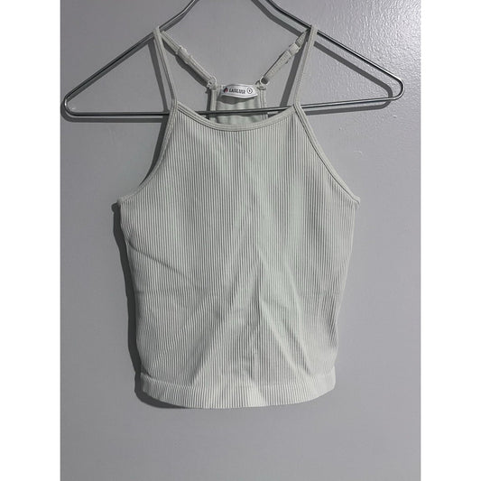 LASLULU Tank Womens S White Ribbed Camisole Adjustable Padded Stretch Slim