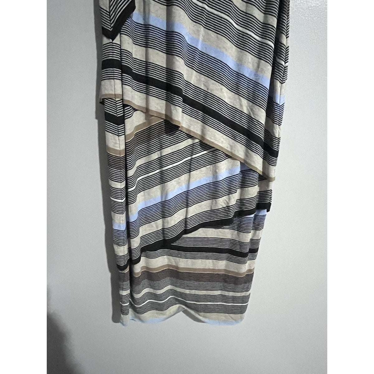Bailey 44 Dress Womens XS Beige Striped Wrap Asymmetric Sleeveless Jersey