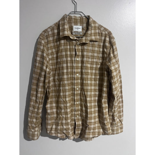 Goodfellow & Co Shirt Mens L Beige Check Long Sleeve Button-Up Collared Pocket