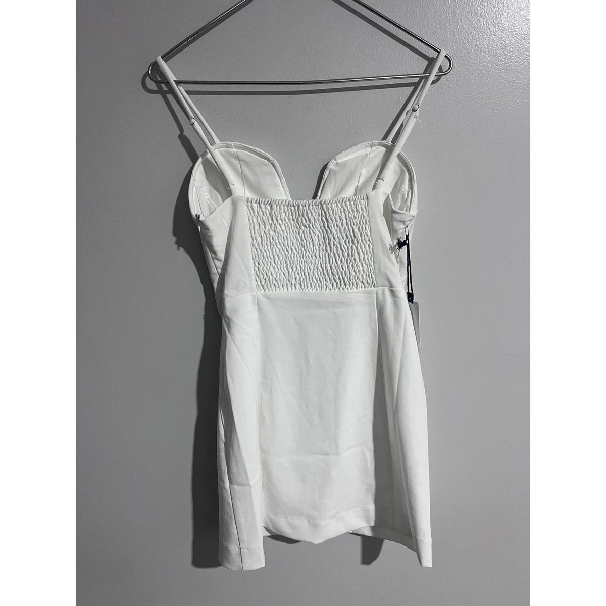 ASTR The Label Dress Womens S White Satin Bodycon Slip Smocked Sweetheart