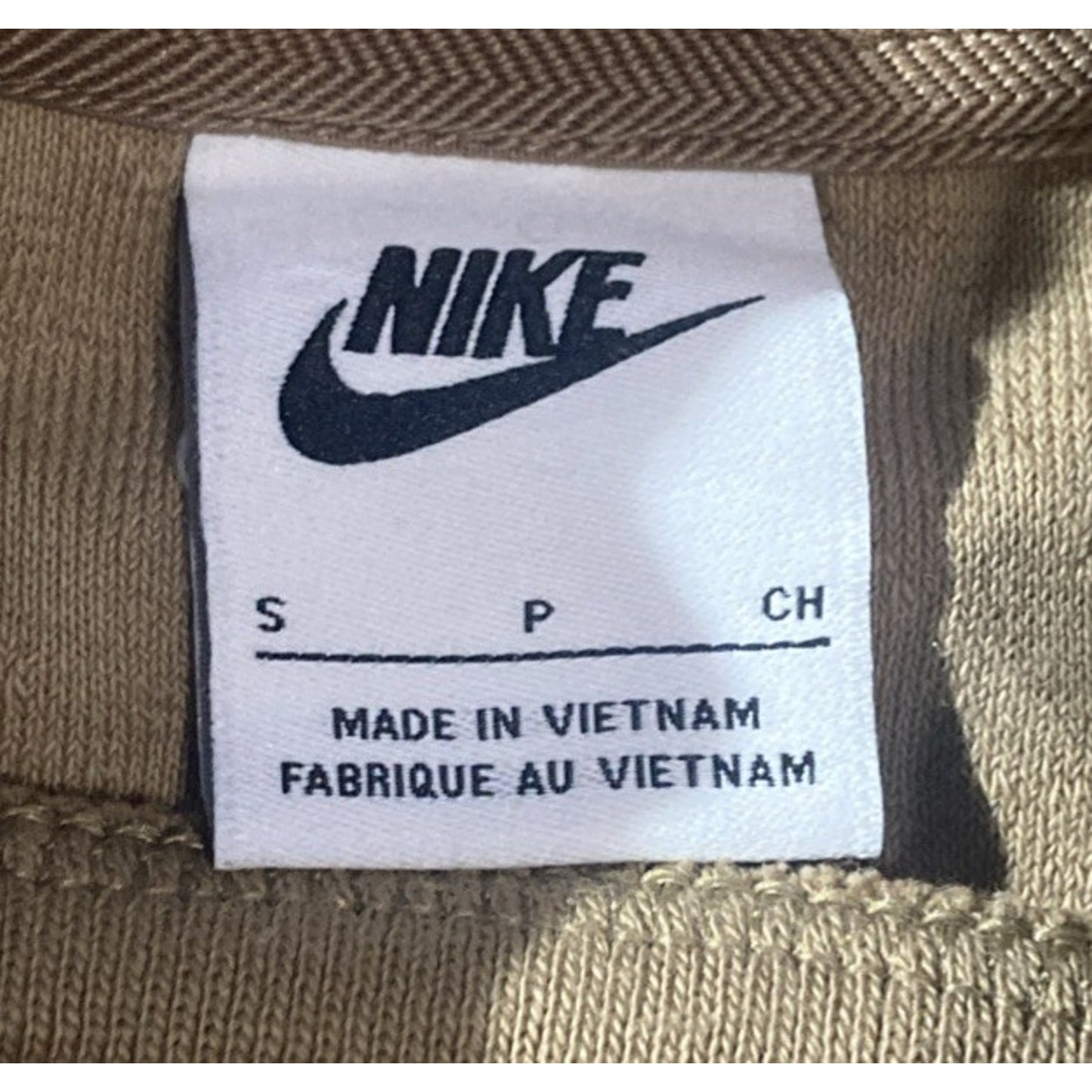 Nike Vintage Tan Brown Latte Chevron Terry Tufted Mock Neck Short Sleeve S