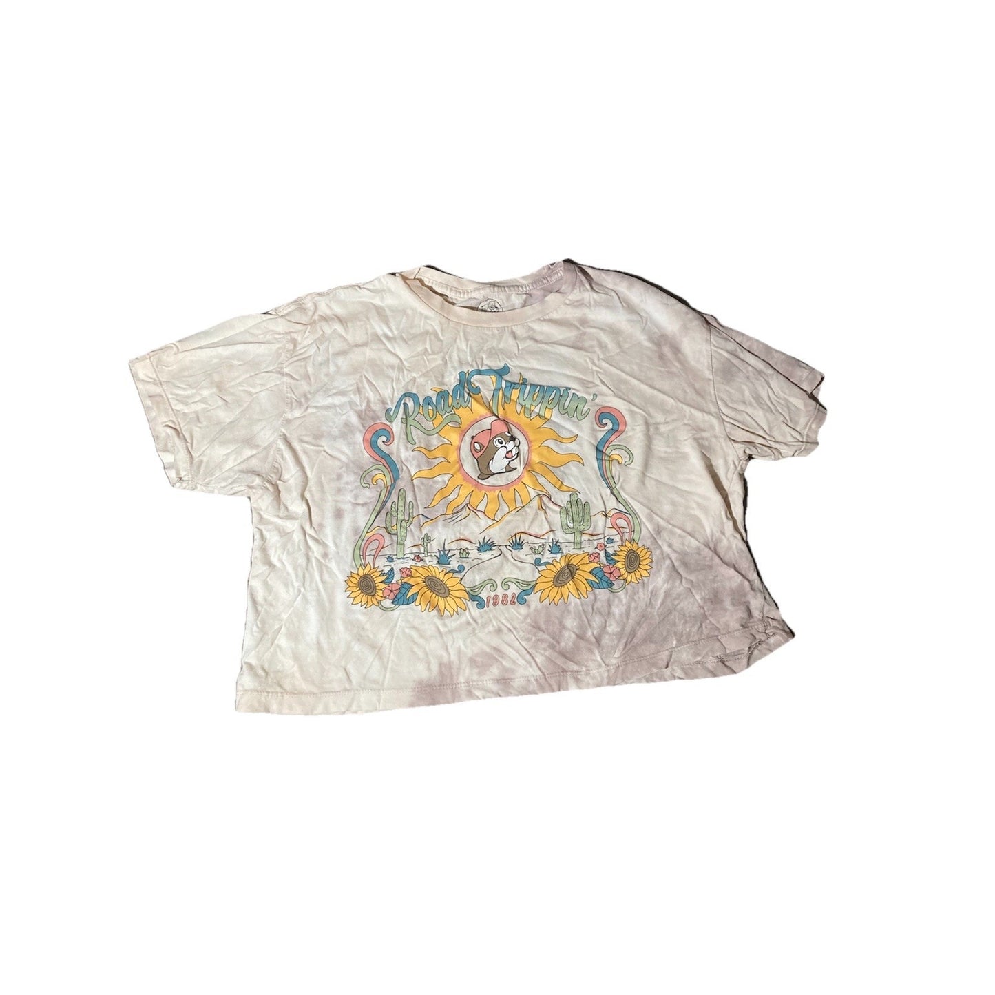 Bucees Crop Top Tie Dye Road Trippin Graphic Sunflower Gas Station T Shirt