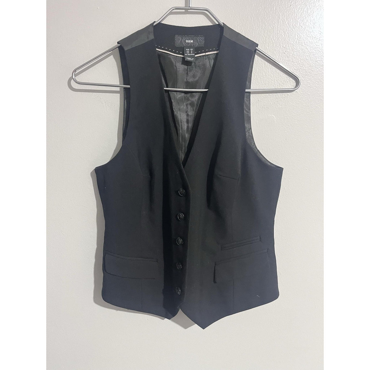H&M Suit Vest Womens 6 Black Tailored Lined Belted Slim Business Workwear