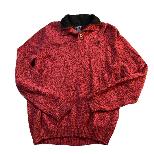 Mock Neck Preppy Izod Youth 14/16 3 Button Sweater Red & Black Long Sleeve