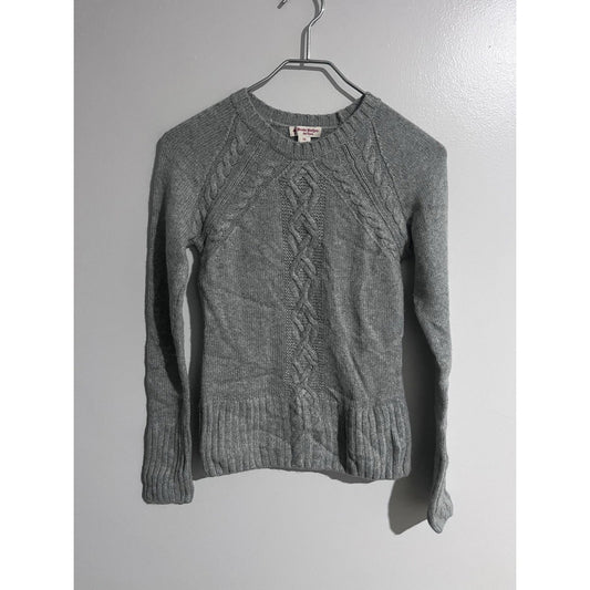 Brooks Brothers Red Fleece Sweater Womens XS Gray Cable-Knit Crew Neck Pullover