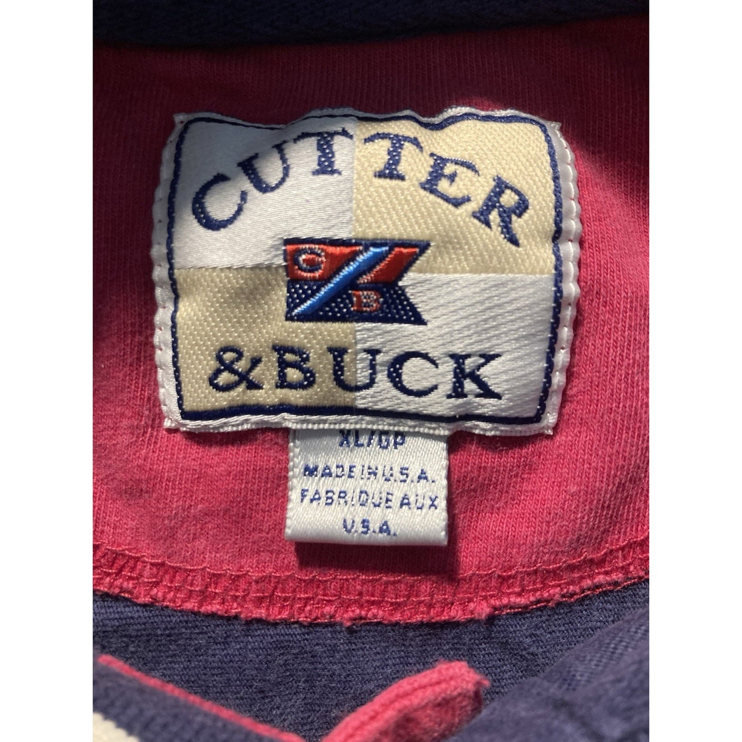 VTG Rugby Shirt Mens 100% Cotton Stripe XL Blue Red Made In USA Cutter And Buck