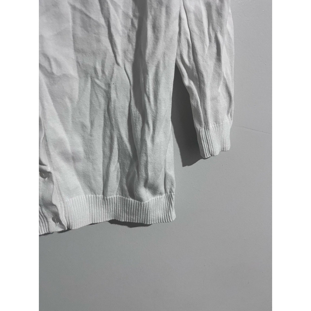 Van Heusen Cardigan Womens M White Lightweight Collarless Button Long Sleeve